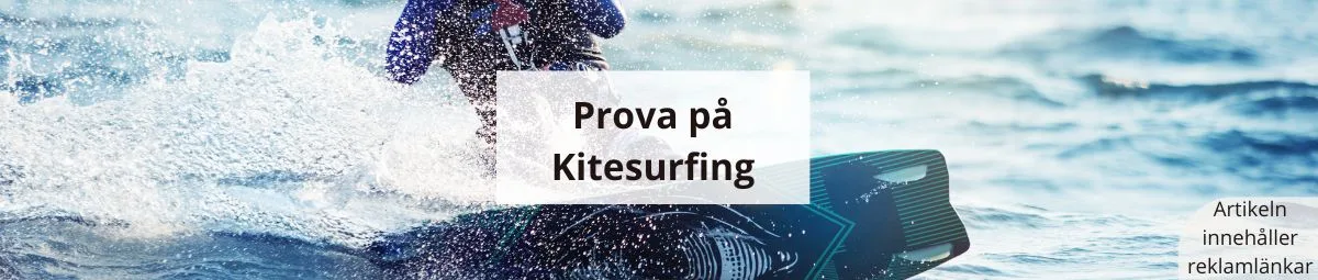 Bild på kitesurfing med texten Prova på Kitesurfing