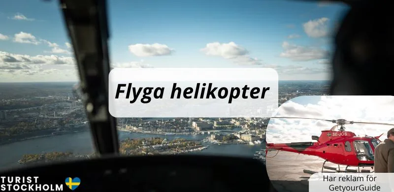 Utsikt från en helikopter och text "Flyga helikopter"