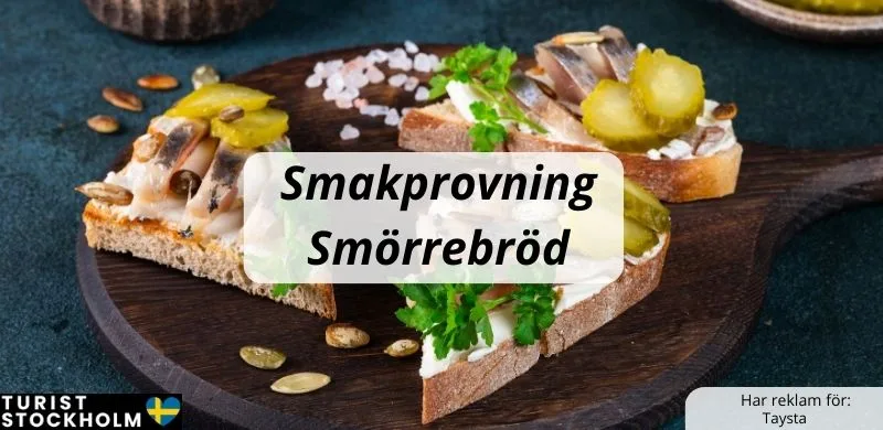 Smörrebröd och texten "Smakprovning Smörrebröd"